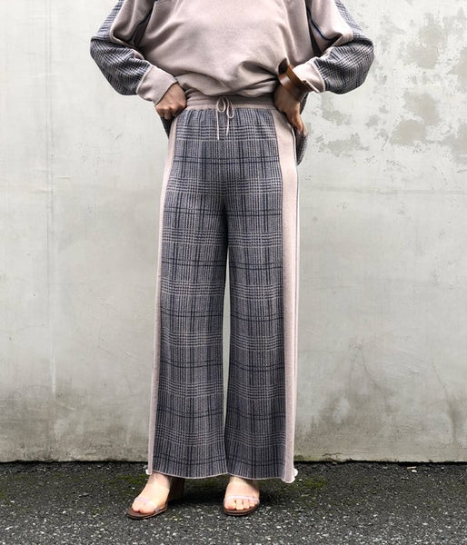 TAN/CHECKED & LINE PANTS(BLUE)