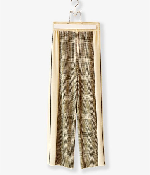 TAN/CHECKED & LINE PANTS(CREAM)