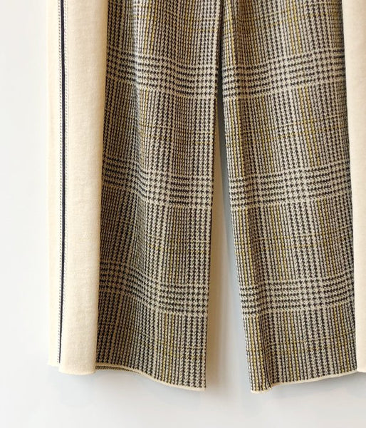 TAN/CHECKED & LINE PANTS(CREAM)