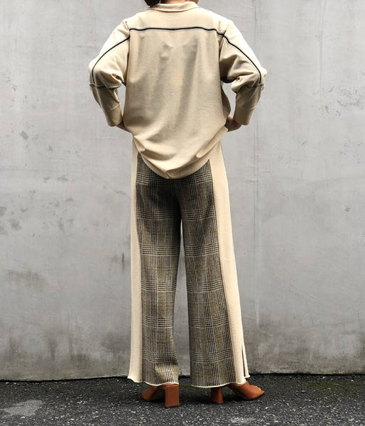 TAN/CHECKED & LINE PANTS(CREAM)