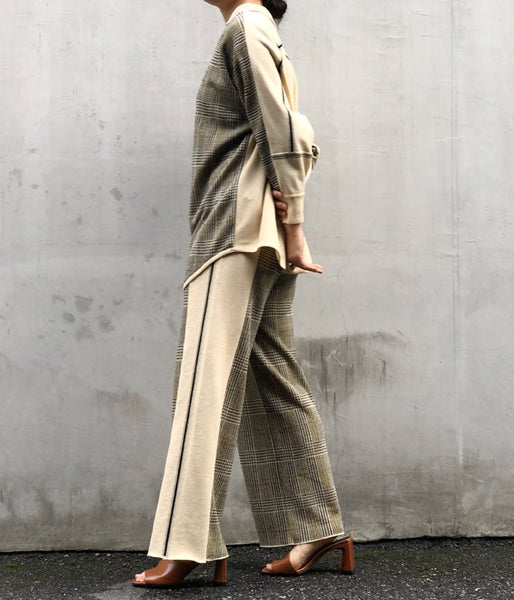 TAN/CHECKED & LINE PANTS(CREAM)