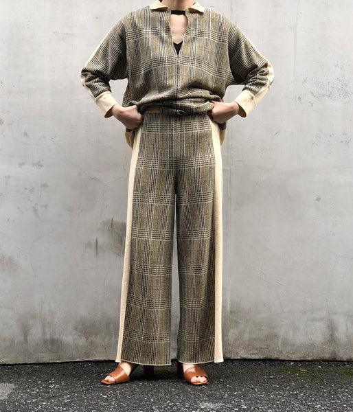 TAN/CHECKED & LINE PANTS(CREAM)