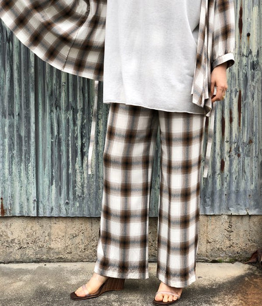 PHEENY/RAYON OMBRE CHECK 2TUCK SLACKS(BROWN)(1)