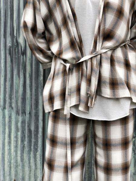 PHEENY/RAYON OMBRE CHECK 2TUCK SLACKS(BROWN)(1)