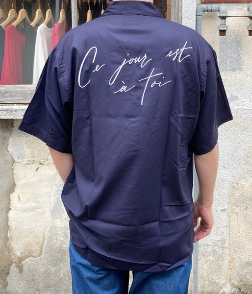 DESCENDANT/ACHIEVE RAYON SS SHIRT (NAVY)
