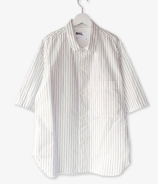 MHL./WASHED STRIPE COTTON SS SHIRT (WHITE)