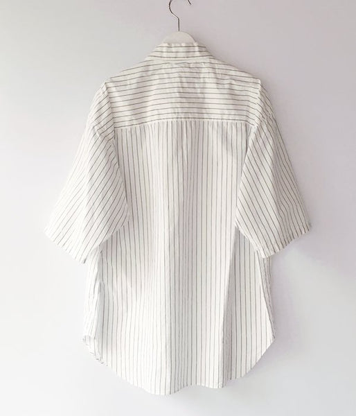 MHL./WASHED STRIPE COTTON SS SHIRT (WHITE)
