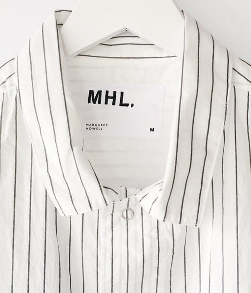 MHL./WASHED STRIPE COTTON SS SHIRT (WHITE)