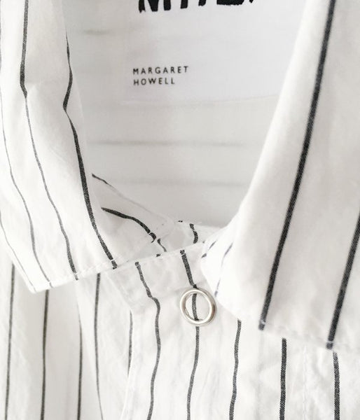 MHL./WASHED STRIPE COTTON SS SHIRT (WHITE)