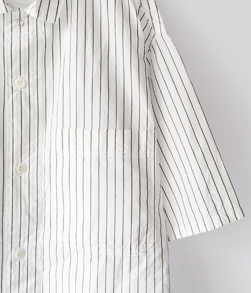 MHL./WASHED STRIPE COTTON SS SHIRT (WHITE)