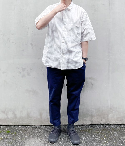 MHL./WASHED STRIPE COTTON SS SHIRT (WHITE)