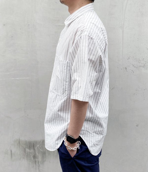 MHL./WASHED STRIPE COTTON SS SHIRT (WHITE)