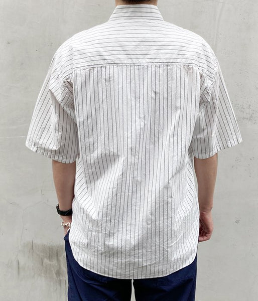 MHL./WASHED STRIPE COTTON SS SHIRT (WHITE)