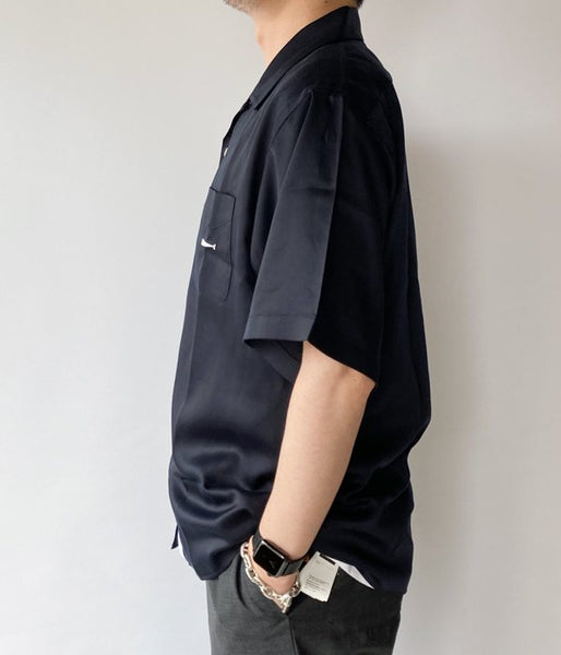 DESCENDANT/PIER SATIN SS SHIRT (NAVY)