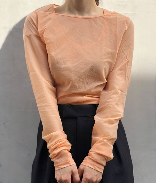 FUMIKA_UCHIDA/Stretch Taffeta/LAYERED CROPPED TOP(ORANGE)