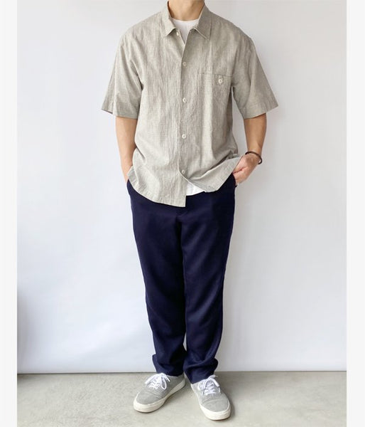 MHL./NATURAL WASHED COTTON LINEN SS SHIRT (BLACK)
