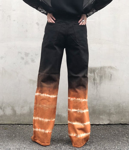FUMIKA_UCHIDA/TIE-DYE WIDE STRAIGHT PANTS(BLK/ORANGE)