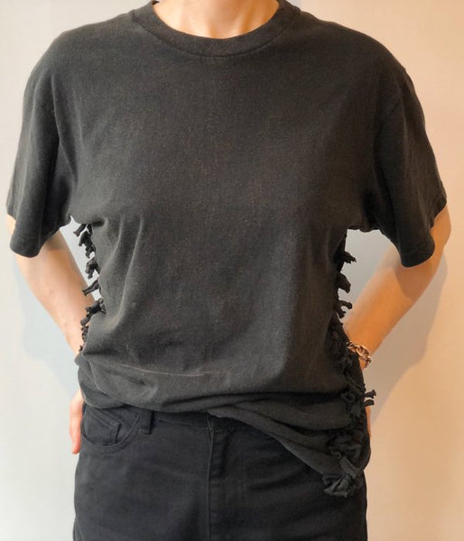 FUMIKA_UCHIDA/OVERDYED SIDE SHIRRING TEE(BLACK)