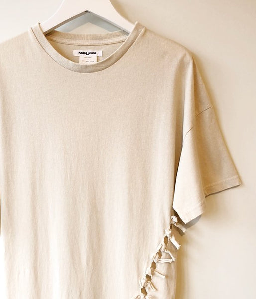 FUMIKA_UCHIDA/OVERDYED SIDE SHIRRING ASYMMETRY DRESS(OFFWHITE)