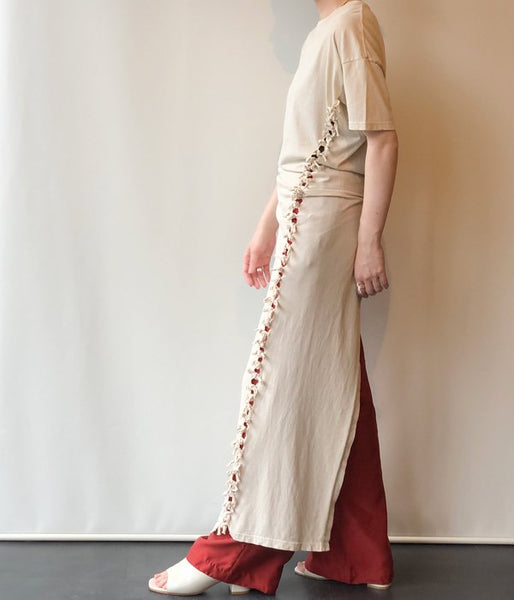 FUMIKA_UCHIDA/OVERDYED SIDE SHIRRING ASYMMETRY DRESS(OFFWHITE)