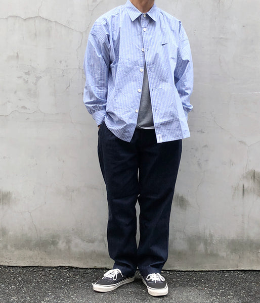 DESCENDANT/OCEAN STRIPE LS SHIRT FULL SIZE (BLUE)