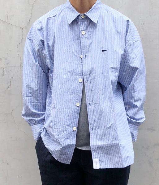 DESCENDANT/OCEAN STRIPE LS SHIRT FULL SIZE (BLUE)