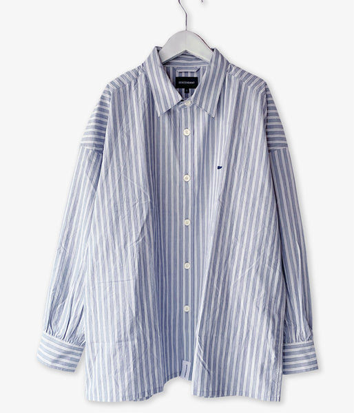 DESCENDANT/OCEAN STRIPE LS SHIRT FULL SIZE (NAVY)