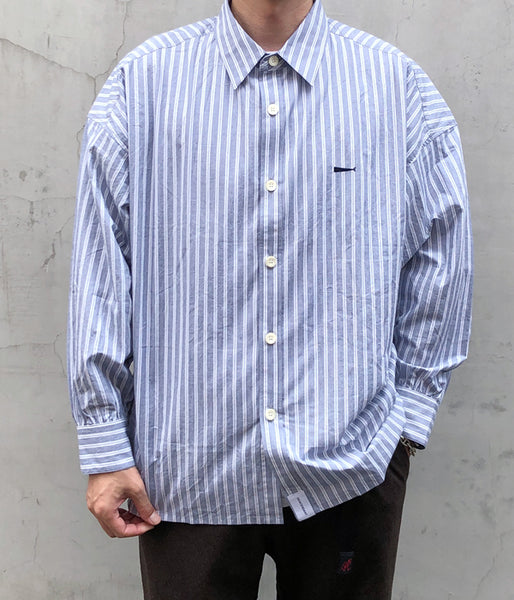 DESCENDANT/OCEAN STRIPE LS SHIRT FULL SIZE (NAVY)