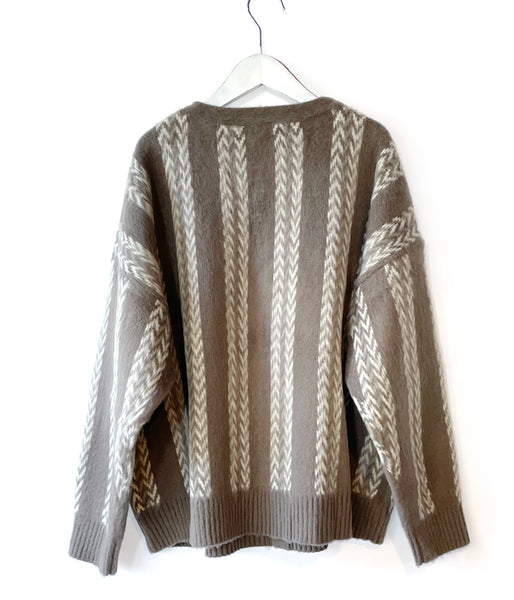 DESCENDANT/NURSE KNIT STRIPE CARDIGAN (BEIGE)