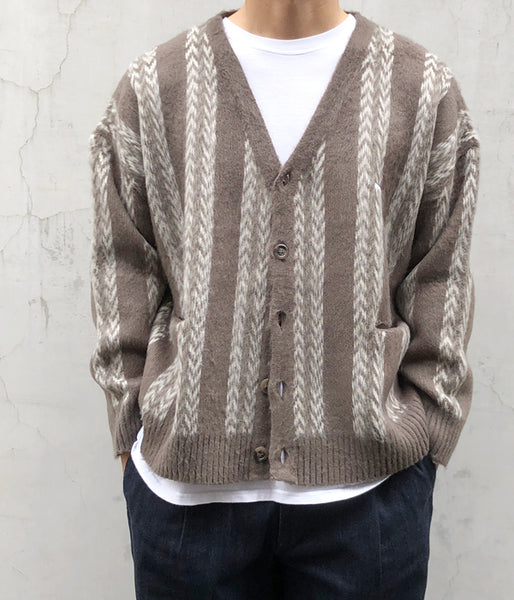 DESCENDANT/NURSE KNIT STRIPE CARDIGAN (BEIGE)