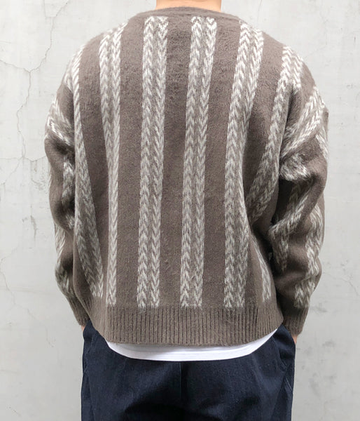 DESCENDANT/NURSE KNIT STRIPE CARDIGAN (BEIGE)