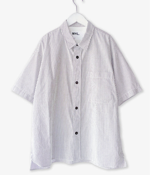MHL./COTTON LINEN STRIPE SS SHIRT (WHITE)
