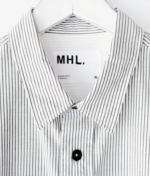MHL./COTTON LINEN STRIPE SS SHIRT (WHITE)