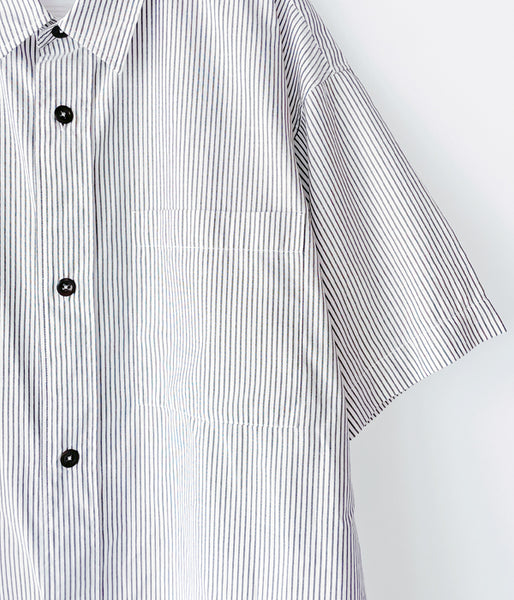 MHL./COTTON LINEN STRIPE SS SHIRT (WHITE)