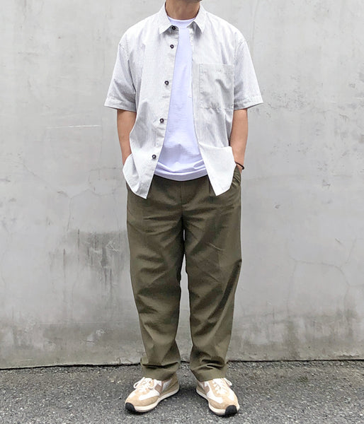 MHL./COTTON LINEN STRIPE SS SHIRT (WHITE)