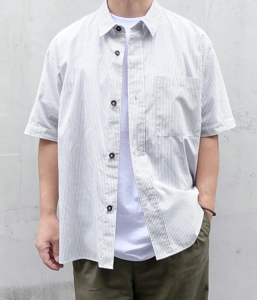 MHL./COTTON LINEN STRIPE SS SHIRT (WHITE)