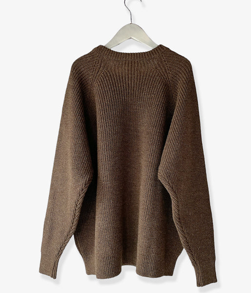 INTERIM/NATURAL WOOL HEAVY FISHERMAN CREW SWEATER (NATURAL BROWN)