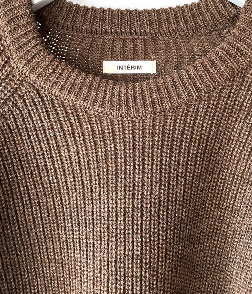 INTERIM/NATURAL WOOL HEAVY FISHERMAN CREW SWEATER (NATURAL BROWN)