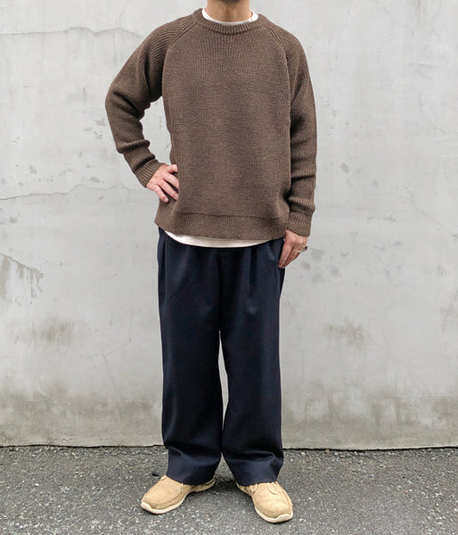 INTERIM/NATURAL WOOL HEAVY FISHERMAN CREW SWEATER (NATURAL BROWN)