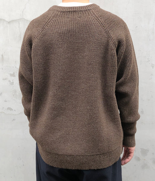 INTERIM/NATURAL WOOL HEAVY FISHERMAN CREW SWEATER (NATURAL BROWN)