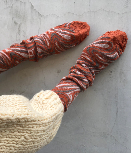 FUMIKA_UCHIDA/MOHAIR GEOMETRY SOCKS(APRICOTORANGE)