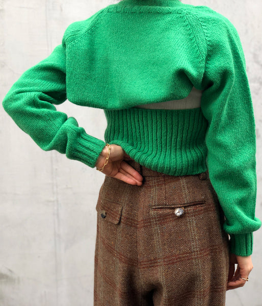 FUMIKA_UCHIDA/7G Shetland/SEPARATE-SLEEVE CARDIGAN(SPINACH)