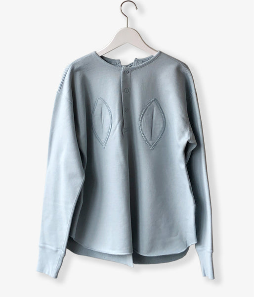 FUMIKA_UCHIDA/Defatted Fleece BACK OPEN SWEAT TOP(SKYBLUE)