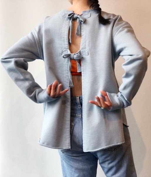 FUMIKA_UCHIDA/Defatted Fleece BACK OPEN SWEAT TOP(SKYBLUE)