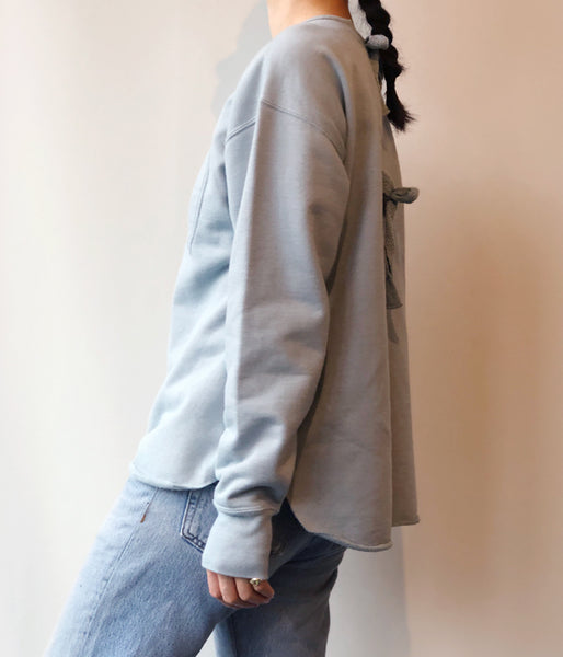 FUMIKA_UCHIDA/Defatted Fleece BACK OPEN SWEAT TOP(SKYBLUE)