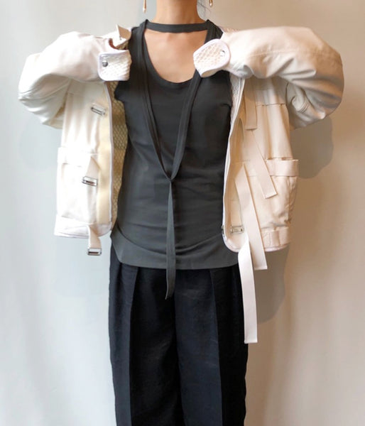 FUMIKA_UCHIDA/DOUBLE NECK NO-SLEEVE TANKTOP(CHARCOAL)