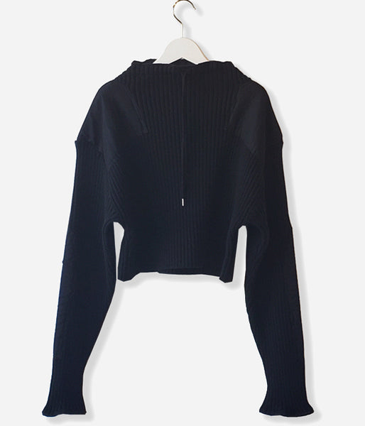 FUMIKA_UCHIDA/RIB KNIT PATCHED CROPPED SWEATER(BLACK)