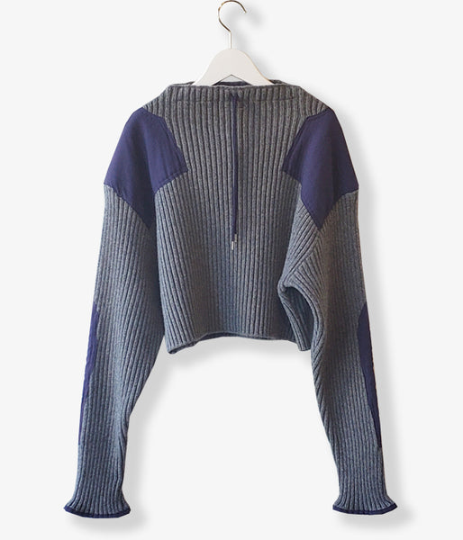 FUMIKA_UCHIDA/RIB KNIT PATCHED CROPPED SWEATER(L.GREY)