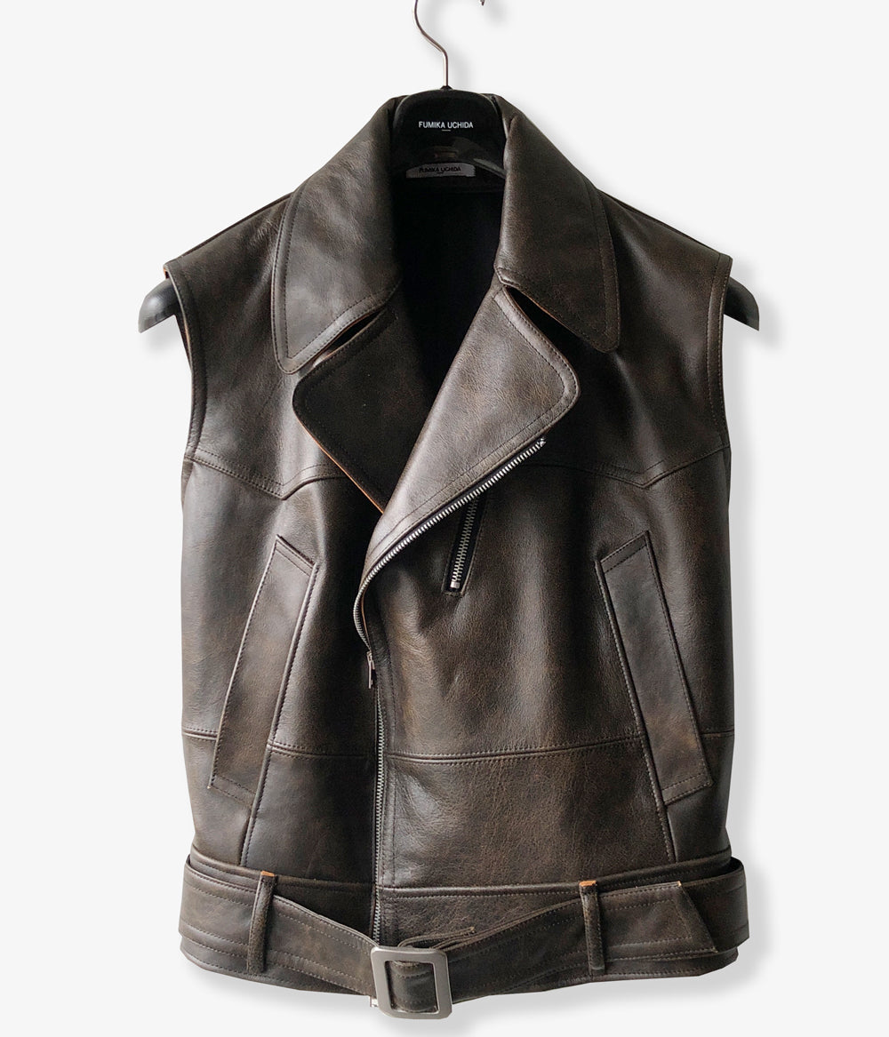 FUMIKA_UCHIDA/LEATHER SLEEVELESS DOUBLE RIDERS JACKET(BLACK)