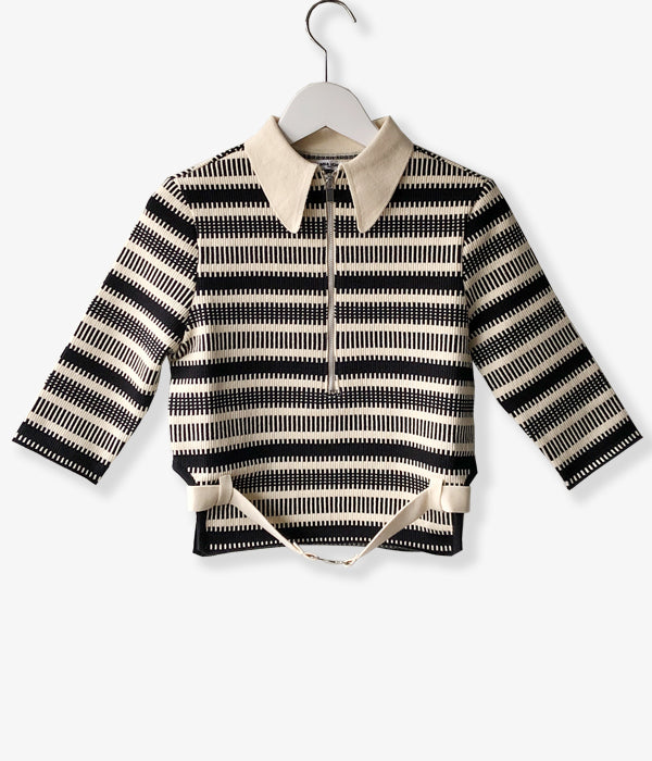FUMIKA UCHIDA ニットポロMINI POLO FUMIKA_UCHIDA/KNITTED MINI POLO HALF-ZIP TOP_STRIPES(IVORY/BLACK_silve